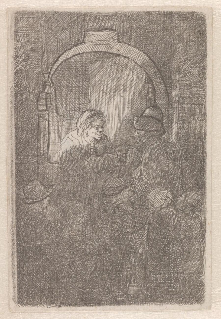 A Hurdy-Gurdy Player Followed by Children at the Door of a House ('The Schoolmaster')