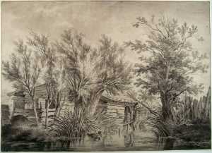 landschap-met-een-hut-aan-het-water-tussen-elswout-en-overveen-provincie-noord-holland