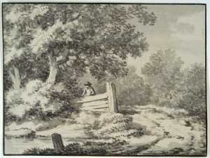 forest-landscape-with-a-man-leaning-on-a-fence