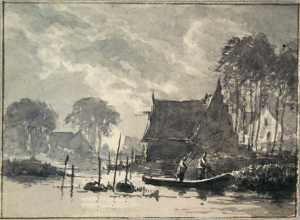 roeiboot-met-twee-staande-mannen-aan-de-waterkant