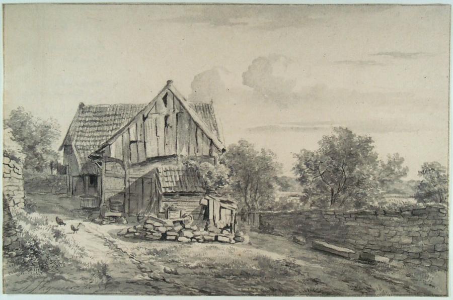 Boerenerf met een lange stenen muur