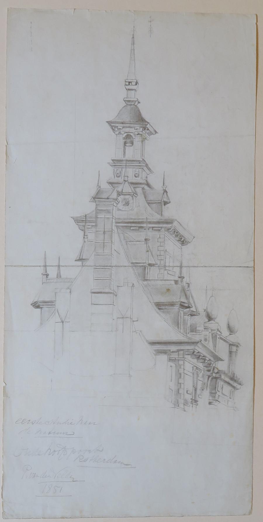 Dak en toren van de Ooster Oude Hooftpoort te Rotterdam