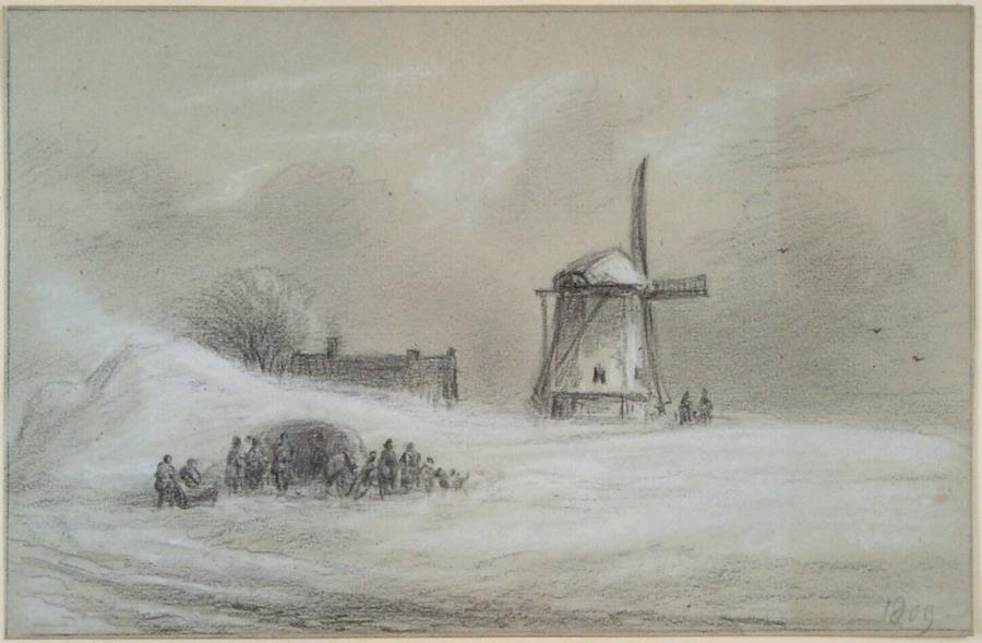 Figures and Mill in the Snow
