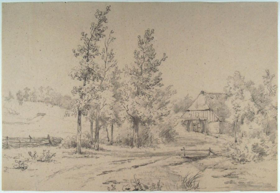 Huis in landschap met bomen