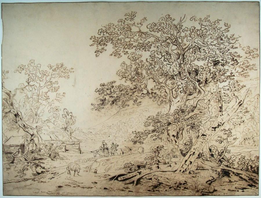 Country Road With Figure and Cattle