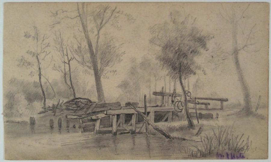 Vervallen brug in bosachtig landschap