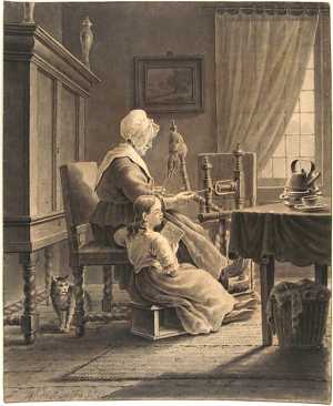 interior-with-a-woman-and-a-girl-on-a-spinning-wheel
