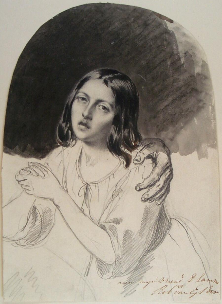 Girl with her Hands Folded, with One Hand on her Shoulder