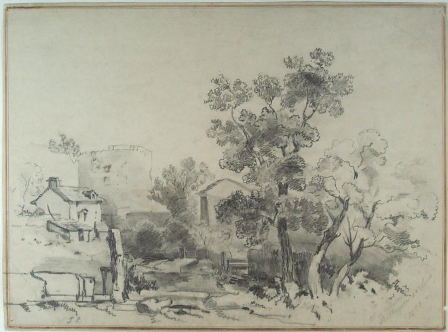 Houses and a Ruin Among Trees