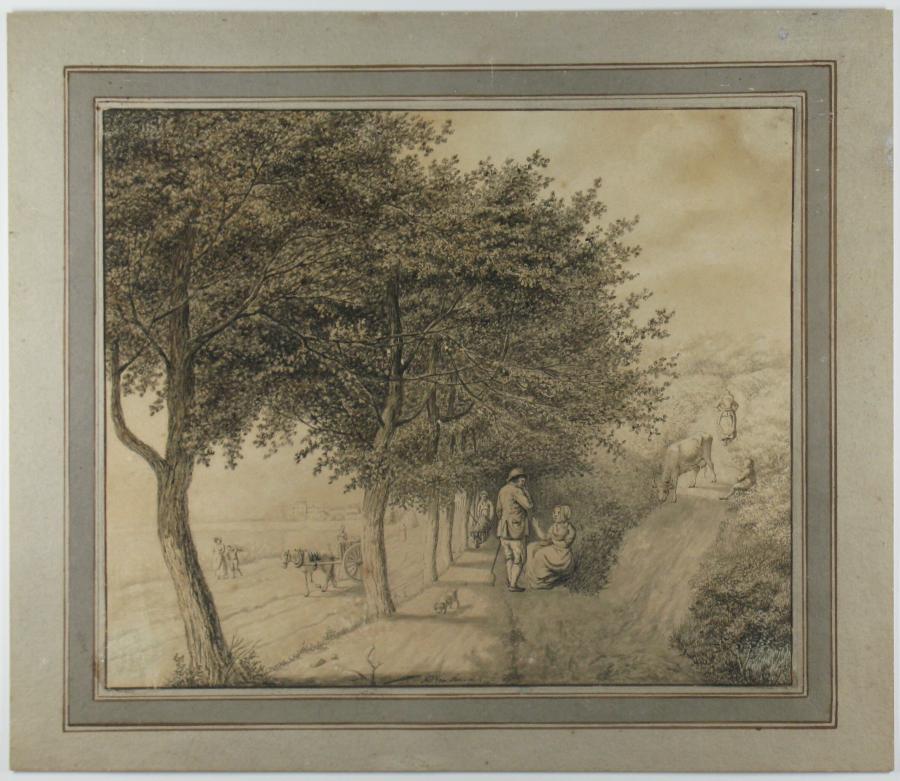 Couple Resting on a Straight Lane Between Polder and Dunes