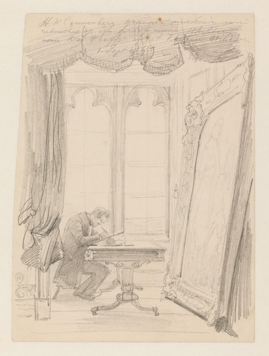 "H.W. Couwenberg engraver making a correction on a proof after a painting by Ari Scheffer at Windsor Castle"
