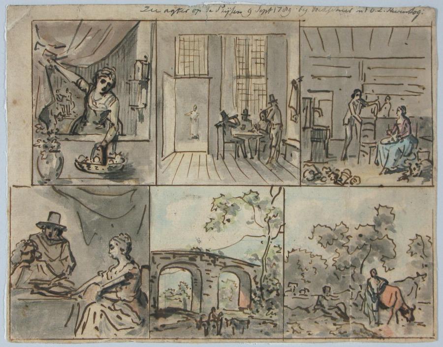 Kopieën naar zes in 1789 in Amsterdam geveilde schilderijen 