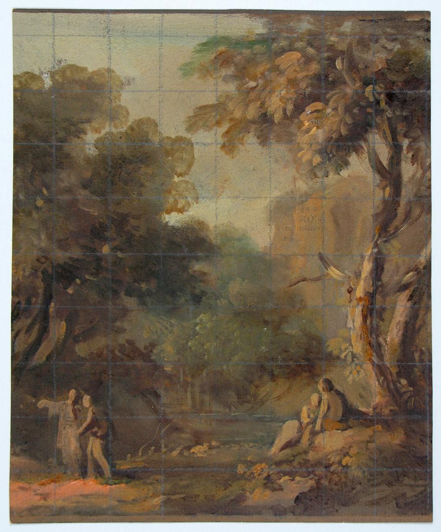 Wooded Landscape with Figures (Design for a Wall Paper Painting)