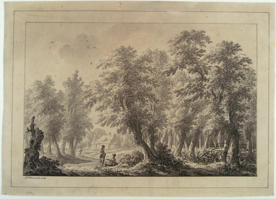 Bosweg met drie figuren