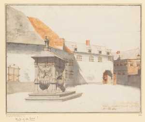 view-in-the-city-of-aachen-with-monumental-fountain-in-a-courtyard-germany