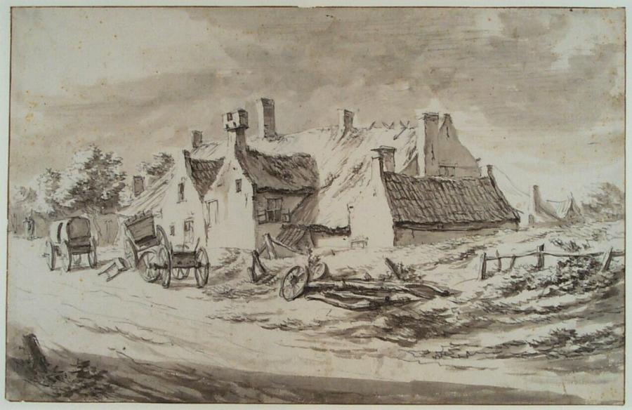 Several Farmhouses along a Road