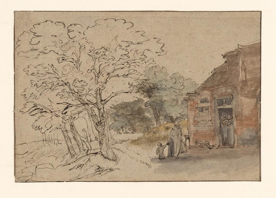 Country Road with House and Trees