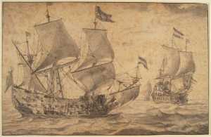 a-sea-with-three-sailing-ships
