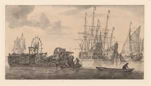 zeeschepen-voor-anker-en-een-baggermolen