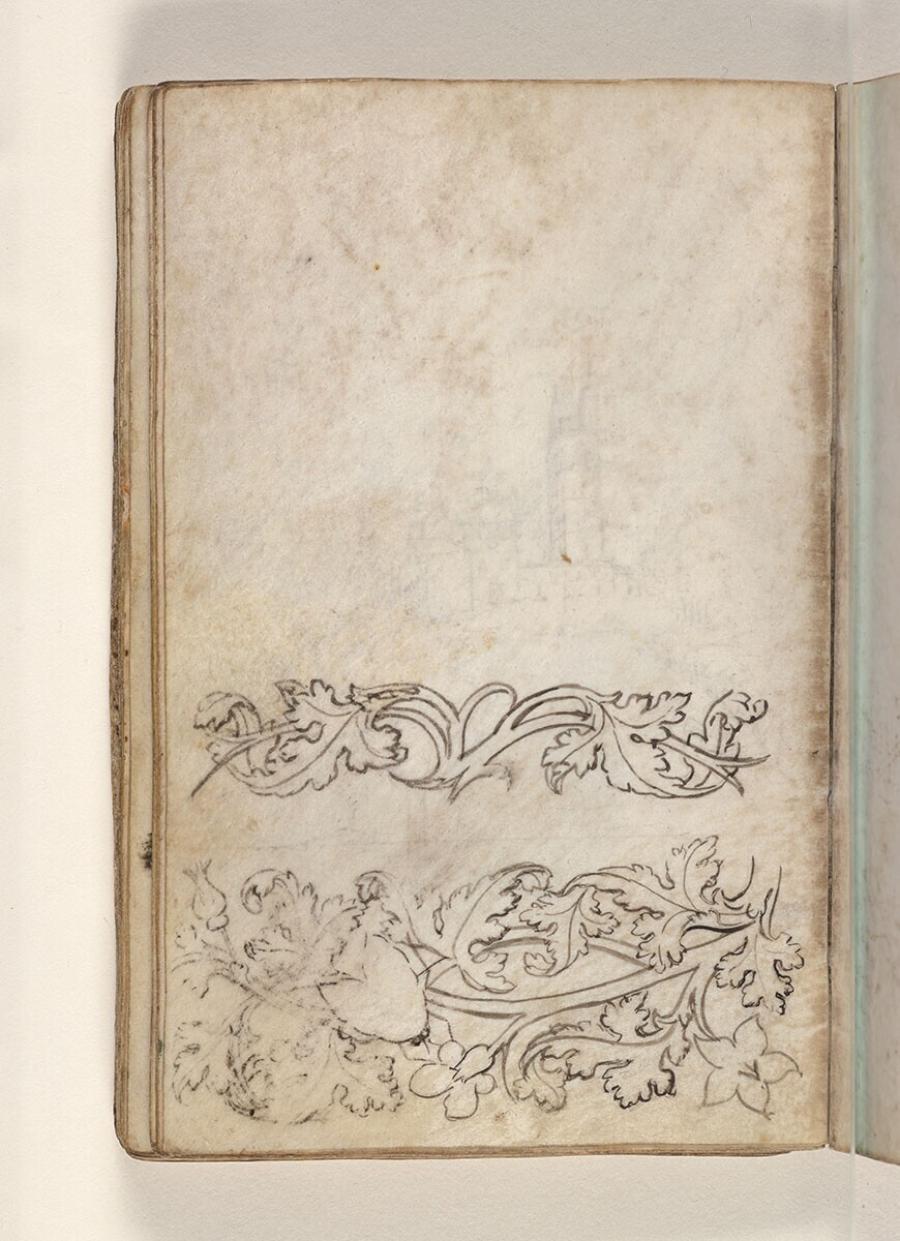 Folio from a Drawing Book: two floral decorations made of acanthus leaves