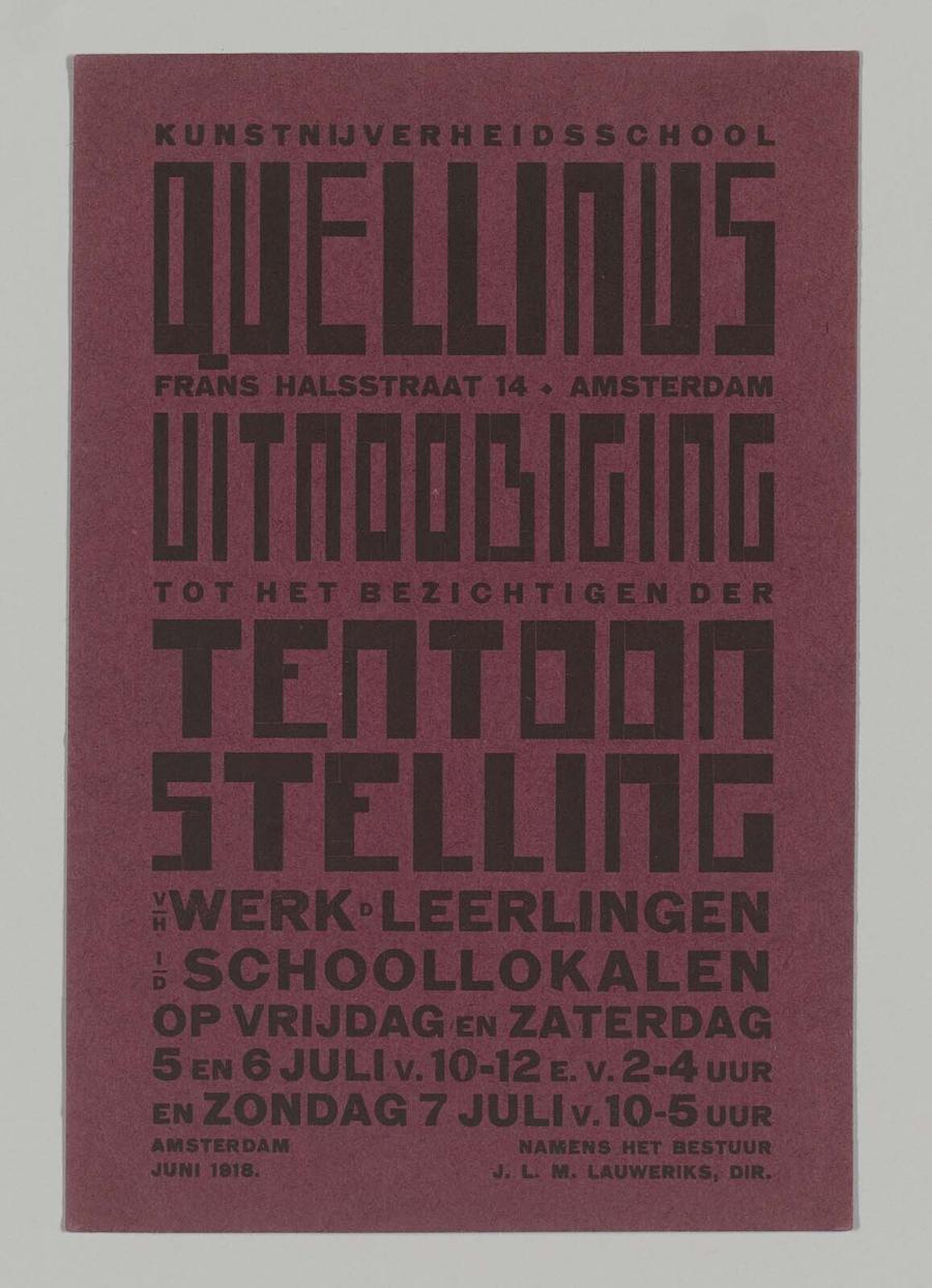 Invitation for an exhibition of the Kunstnijverheidsschool Quellinus