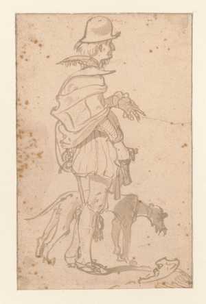 standing-man-with-a-dog-facing-right