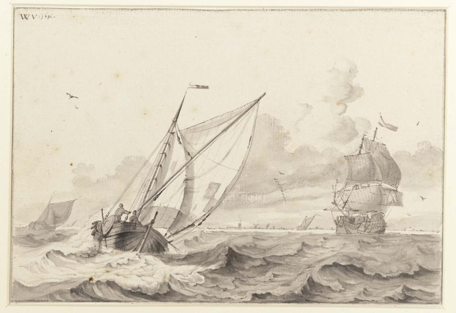 Ships at the Coast in Stormy Weather