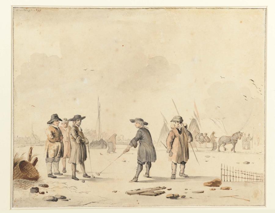Men Playing Golf on a Frozen Canal