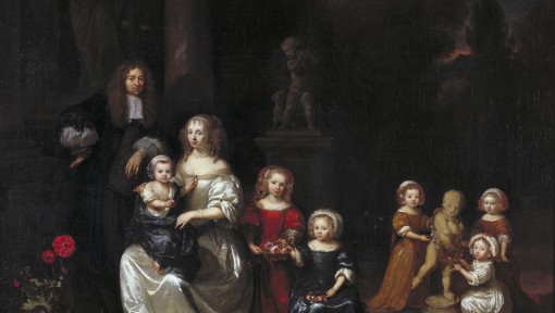 Familiegroep in een park - Caspar Netscher