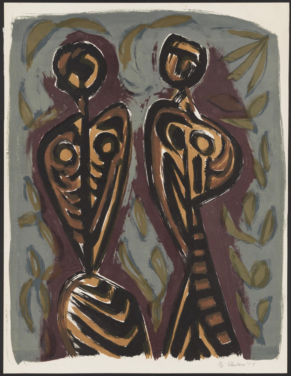 Wally Elenbaas, Twee figuren, 1954, kleurenlithografie, aankoop 1956