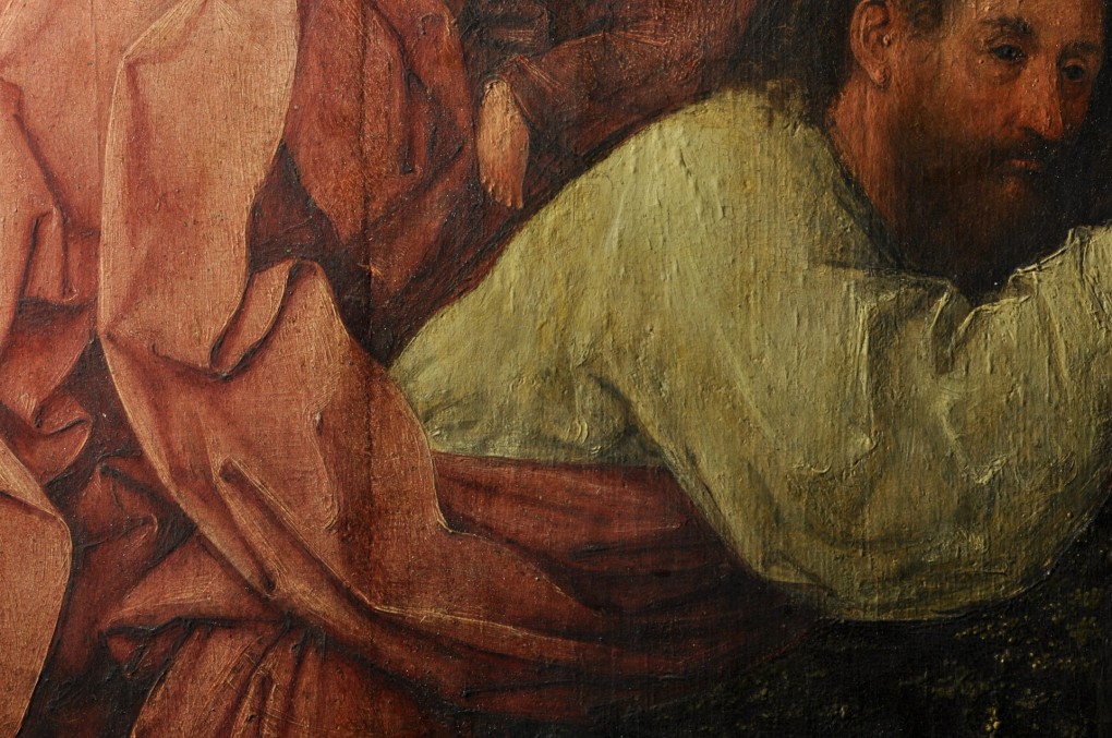 Detail of the flaking paint: Hieronymus Bosch, Saint Christopher, 1490-1505, oil on panel, loan: Stichting Museum Boijmans Van Beuningen 1940