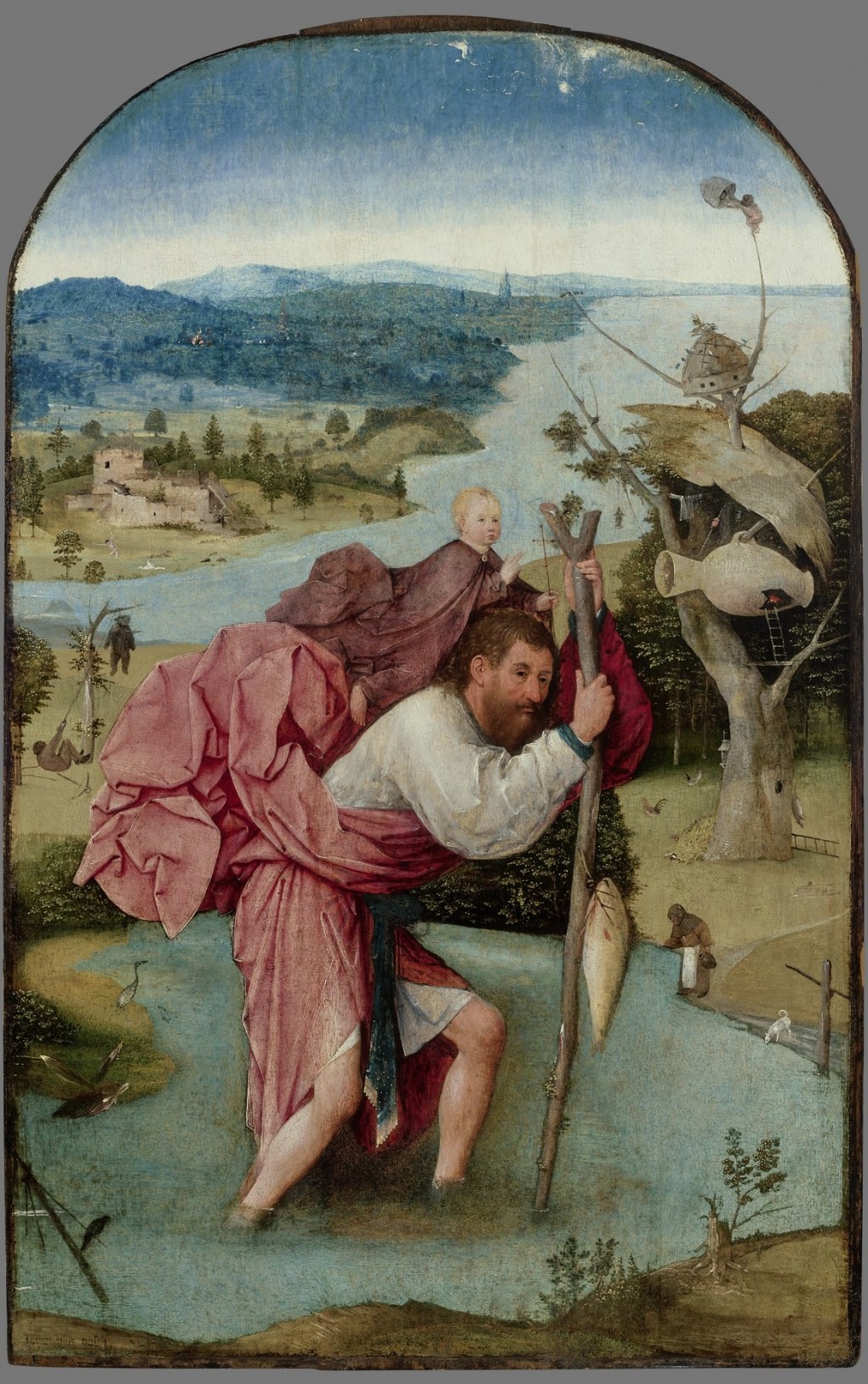 The painting aftser the conservation: Hieronymus Bosch, Saint Christopher, 1490-1505, oil on panel, loan: Stichting Museum Boijmans Van Beuningen 1940