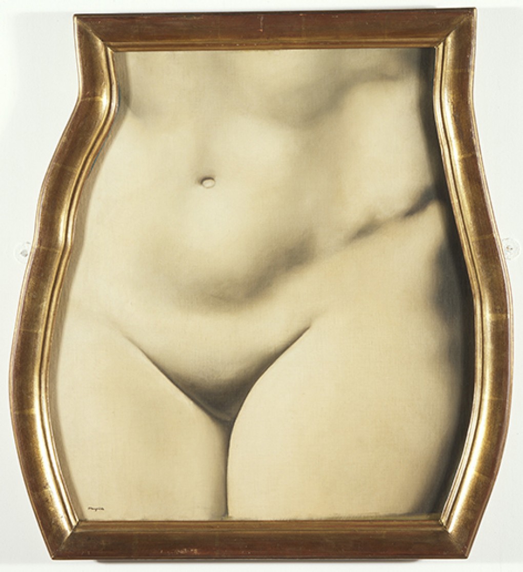 René Magritte, La représentation / De weergave, 1937. Olieverf op doek op multiplex, met torsovormige lijst: 53,7 x 49,5 cm. Scottish National Gallery of Modern Art, Edinburgh, inv.nr. GMA 3546, aankoop 1990. Voormalige collectie van Gabrielle Keiller, voorheen in het bezit van Roland Penrose (van 1938 tot 1979).