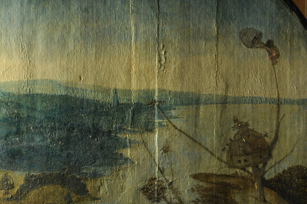 Detail of the flaking paint: Hieronymus Bosch, Saint Christopher, 1490-1505, oil on panel, loan: Stichting Museum Boijmans Van Beuningen 1940