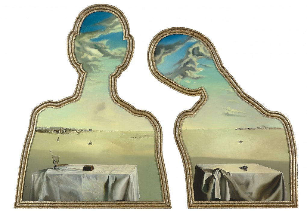 Salvador Dalí, Couple aux têtes pleines de nuages / Een paar met het hoofd vol wolken, 1936. Olieverf op paneel, fi guur links, met lijst: 98,5 x 77 x 4,5 cm, fi guur rechts, met lijst: 87,5 x 72,4 x 4,5 cm. Museum Boijmans Van Beuningen, Rotterdam, inv.nr. 2988 a-b (MK). Voormalige collectie van Edward James.