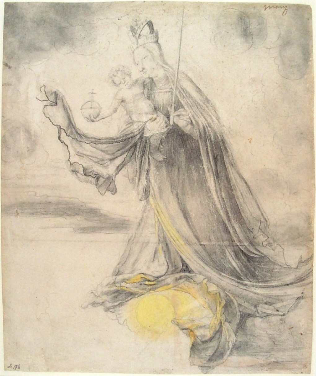 Matthias Grünewald, Maria met Christuskind in de wolken, 1509-1511, houtskool, verworven met verzameling D.G. Van Beuningen 1958