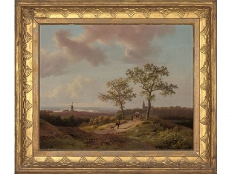 Barend Cornelis Koekkoek, 'Landscape in Guelders', 1840, from the estate of F.J.O. Boijmans 1847, in a gilded Empire frame with palmette motif and corner ornaments of en pâte acanthus leaves.