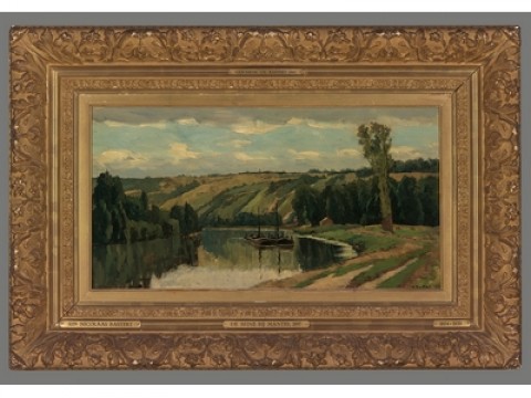 Nicolaas Bastert, 'View of the Seine near Mantes', 1897, donated by Jaap N. Bastert 1962, in a gilded feather frame with en pâte ornaments.