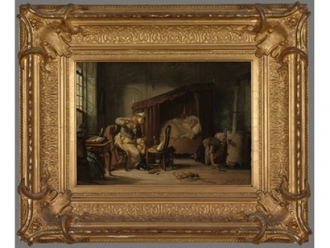David Bles, 'The Player of a Wind Instrument', 1855, donated by the heirs of J.E. Polak 1939, in a gilded frame in eclectic style with en pâte ornaments.
