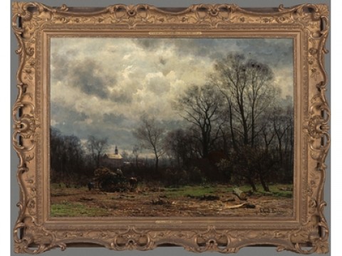 Julius Jacobus van de Sande Bakhuyzen, 'Showers in March', 1882, donated by the Vereniging van Voorstanders der Kunst 1882, in a gilded neo-Louis-XV frame with en pâte ornaments.