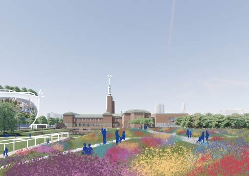 Sketch of the new belvedère and below the loading bay with workshops.