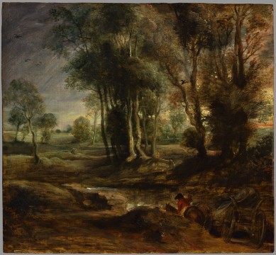 Peter Paul Rubens, Evening landscape with timber wagon, 1630-1640, Collection Museum Boijmans Van Beuningen, Rotterdam. Acquired with the collection of: D.G. van Beuningen 1958 (former collection Koenigs)