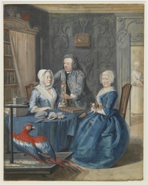 Schouman Aert, Dordrecht 1710 - Den Haag 1792, tekening, Groepsportret van de Rotterdamse suikerraffinadeur en verzamelaar Jan Snellen met zijn vrouw Krijna Vroombrouck en zijn moeder Margaretha van 't Wedde, 1746