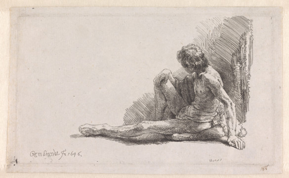 Rembrandt van Rijn Zittend mannelijk naakt, één been uitgestrekt, 1646 DN 1995/316 (PK) Collectie Museum Boijmans Van Beuningen, Rotterdam. Schenking Dr. A.J. Domela Nieuwenhuis