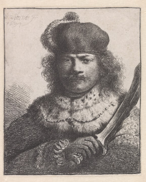 Rembrandt van Rijn  Zelfportret met opgeheven sabel, 1634 DN 1948/269 (PK) Collectie Museum Boijmans Van Beuningen, Rotterdam. Schenking Dr. A.J. Domela Nieuwenhuis