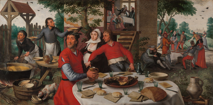 Pieter Aertsen, Feestende boeren, paneel, 1550. Collectie Kunsthistorisches Museum Wenen