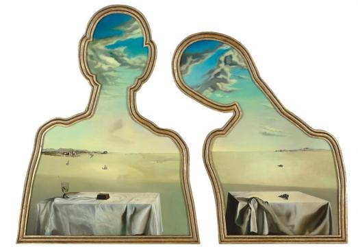 Salvador Dalí, Couple aux têtes plein des nuages (1936). Collectie Museum Boijmans Van Beuningen, Rotterdam.