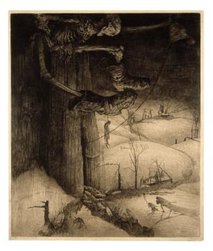 Fig. 8 Jules De Bruycker, ‘Death Ruling over Flanders Again’, 1916, prints and etching, 79 x 66.4 cm, MSK - Museum of Fine Arts Ghent. The work was presented in the Belgian pavilion at the 1954 Venice Biennale in the prints section.