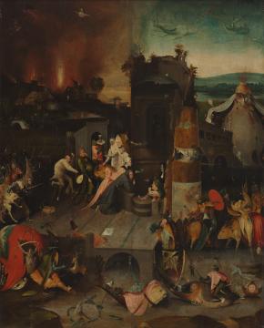 Fig. 2 Anonymous, after Hieronymus Bosch, ‘The Temptation of Saint Anthony’, c. 1540, oil on panel, 39.5 x 50 cm, Museum Boijmans Van Beuningen, Rotterdam