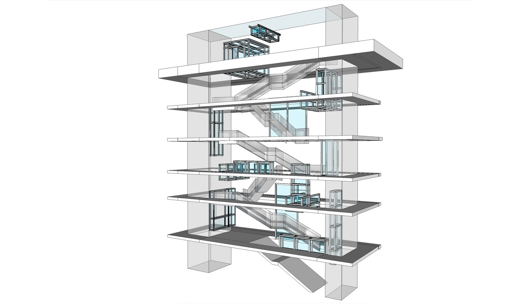 Atrium met zwevende vitrines